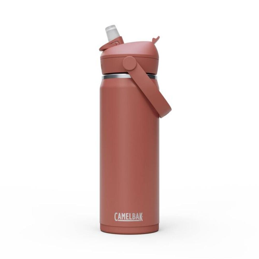 Red flip straw top stainless steel insulated water bottle