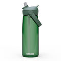 Green flip straw plastic water bottle