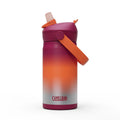 Red and orange ombre kids flip straw stainless steel insulated water bottle