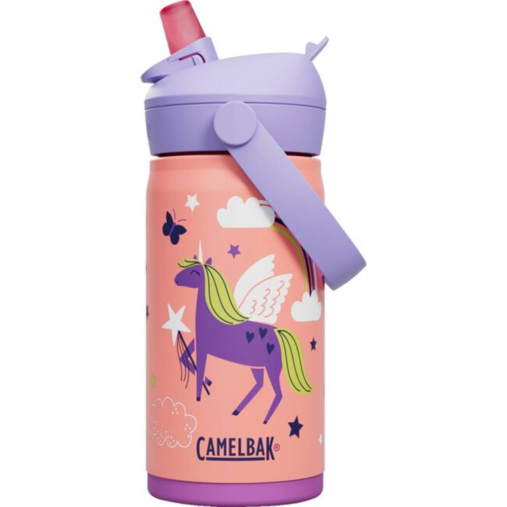 Peach and purple with unicorns kids flip straw stainless steel insulated water bottle