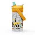 Yellow with tractors kids flip straw plastic water bottle