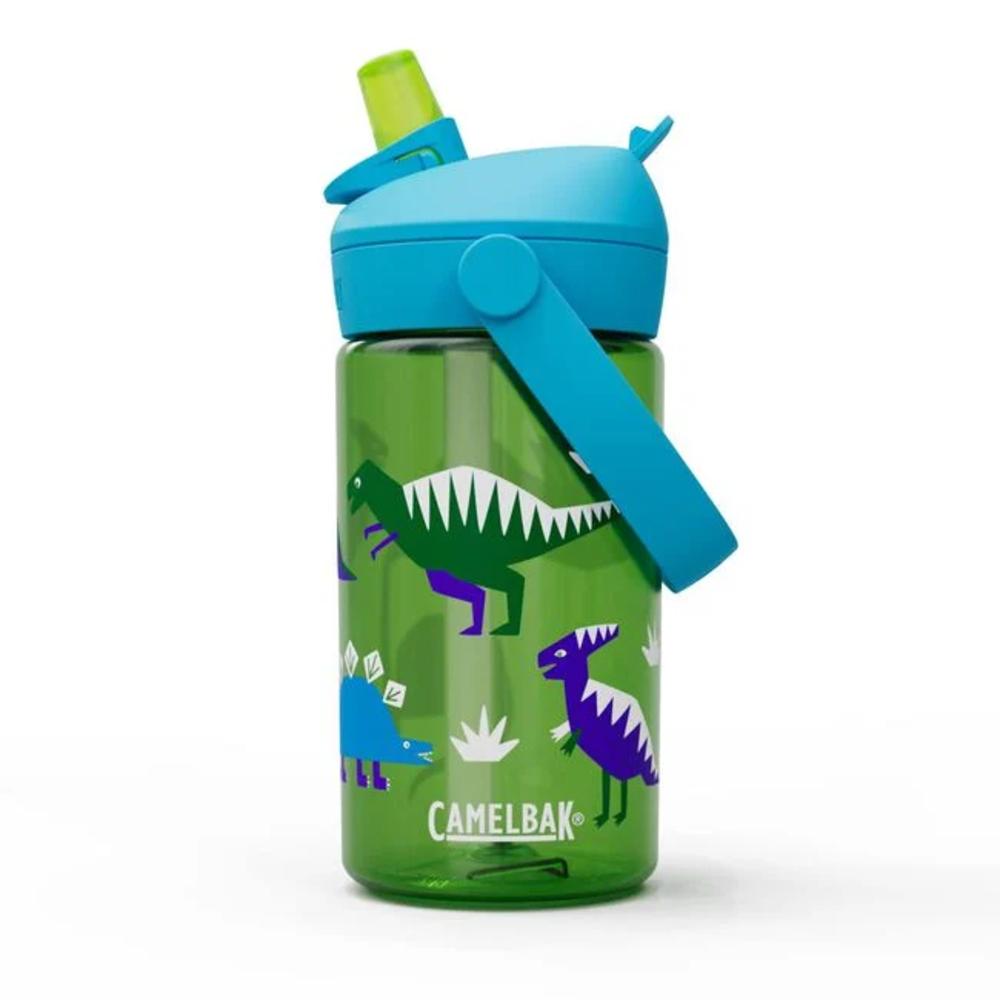 Green and blue with dinosaurs kids flip straw plastic water bottle