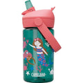 Pink and green with mermaids kids flip straw plastic water bottle