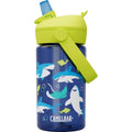 Blue and green with sharks kids flip straw plastic water bottle