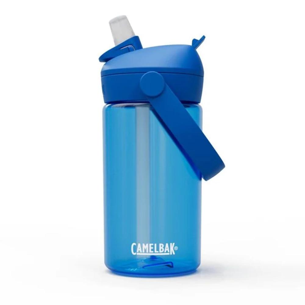 Blue kids flip straw plastic water bottle
