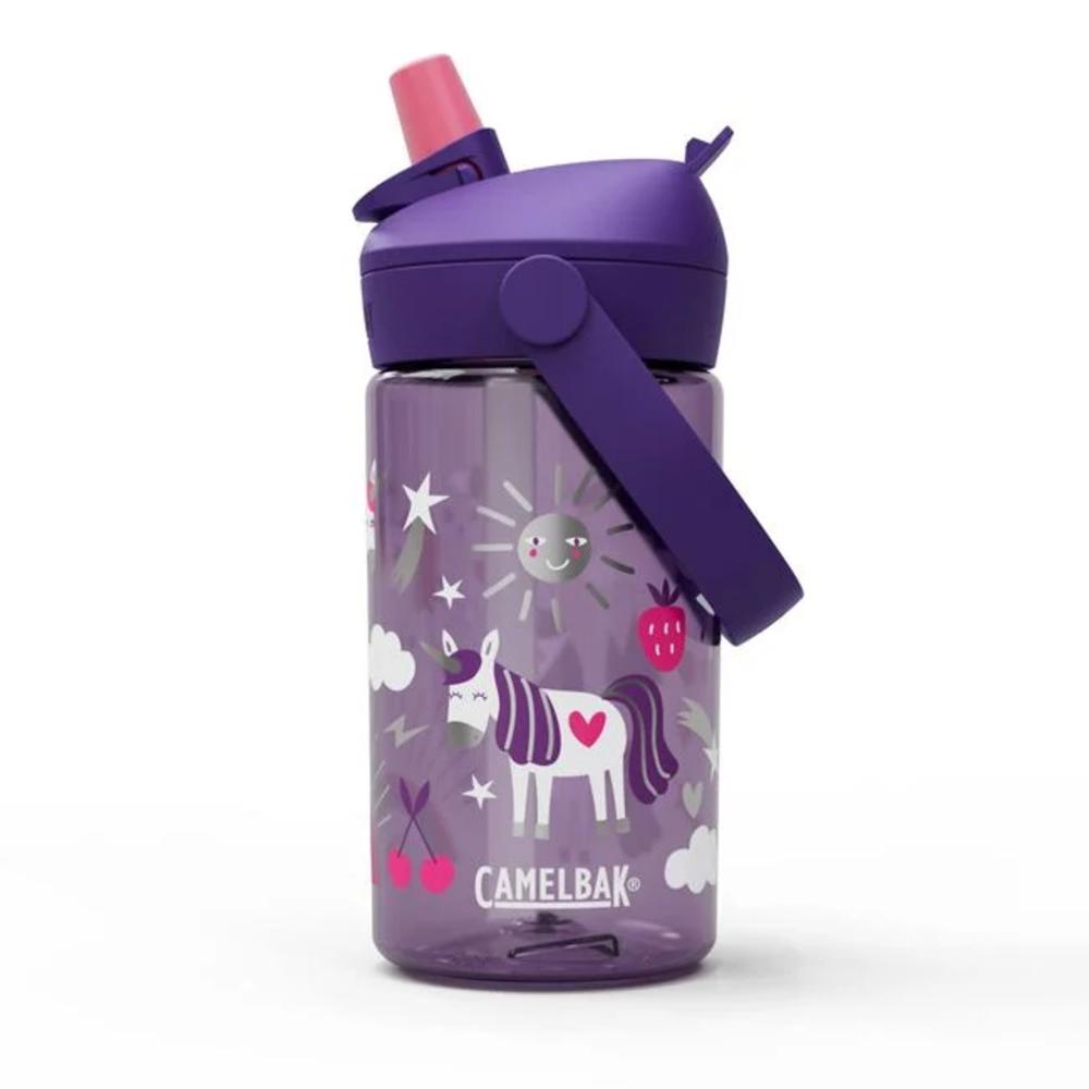 Purple, unicorn kids flip straw plastic water bottle