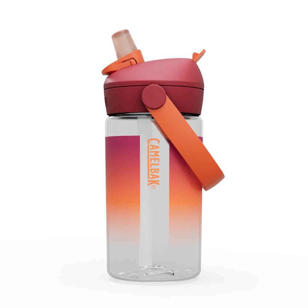 Red and orange ombre kids flip straw plastic water bottle
