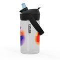 White with colourful pattern kids flip straw plastic water bottle