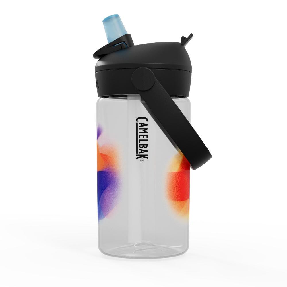 White with colourful pattern kids flip straw plastic water bottle