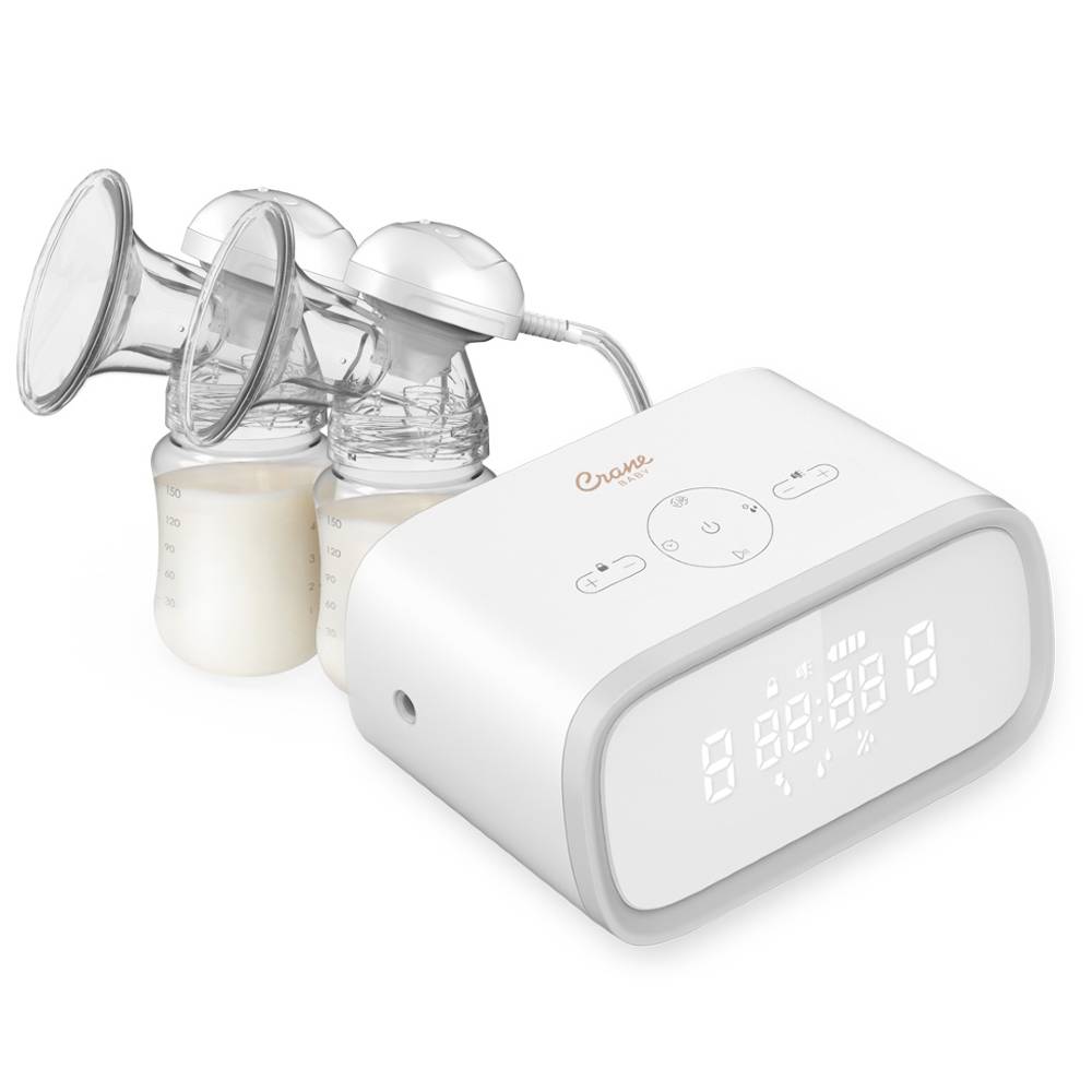 Breast pump with digital display on a white background