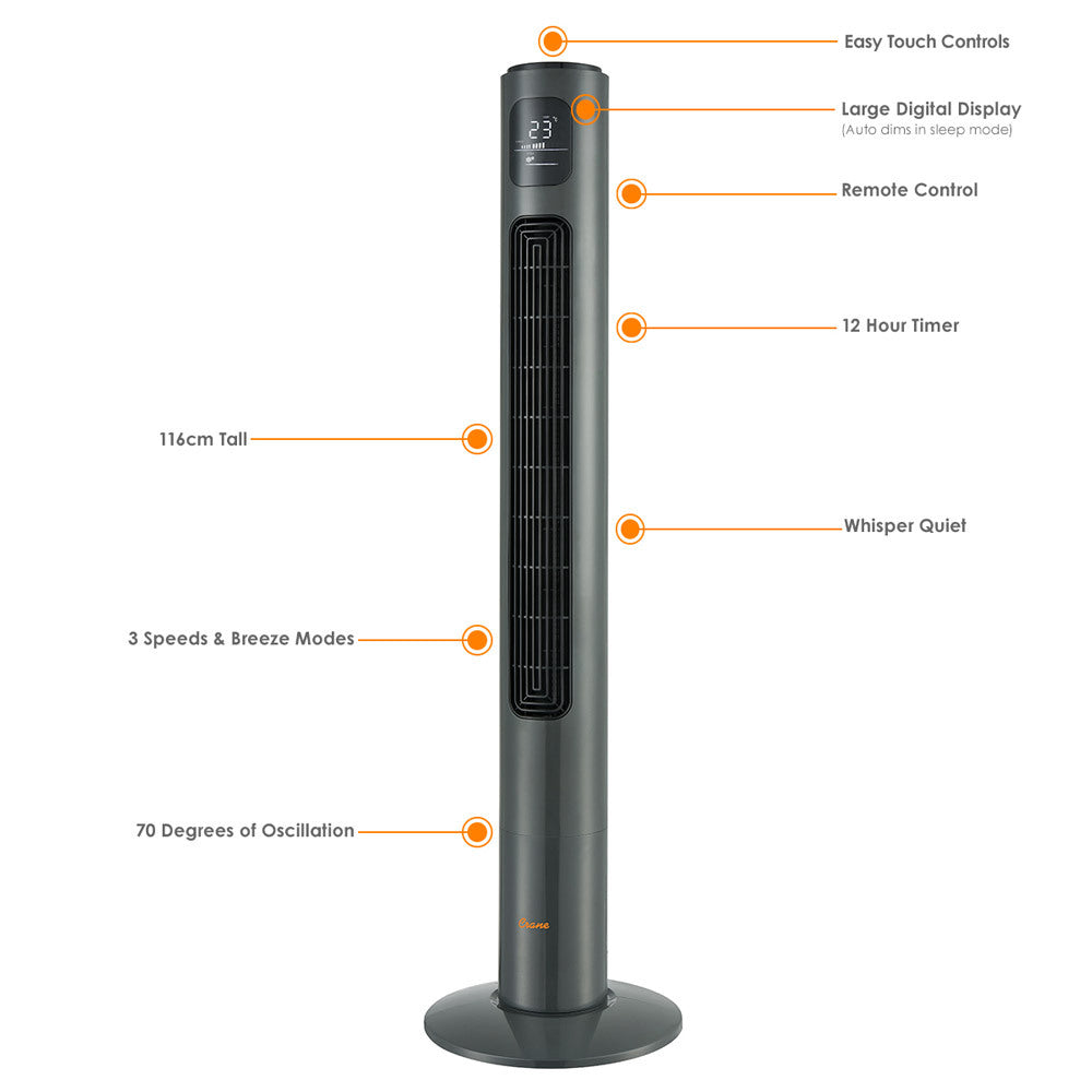 Tower Fan and Air Circulator (116 cm) - Charcoal