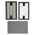 Set of three air filter parts with different textures on a white background