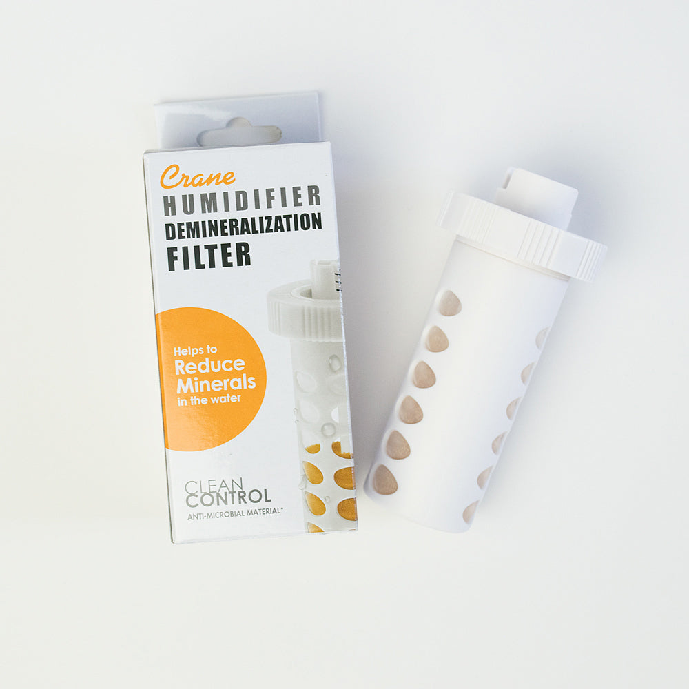 Humidifier demineralisation filter packaging with a filter on a white background