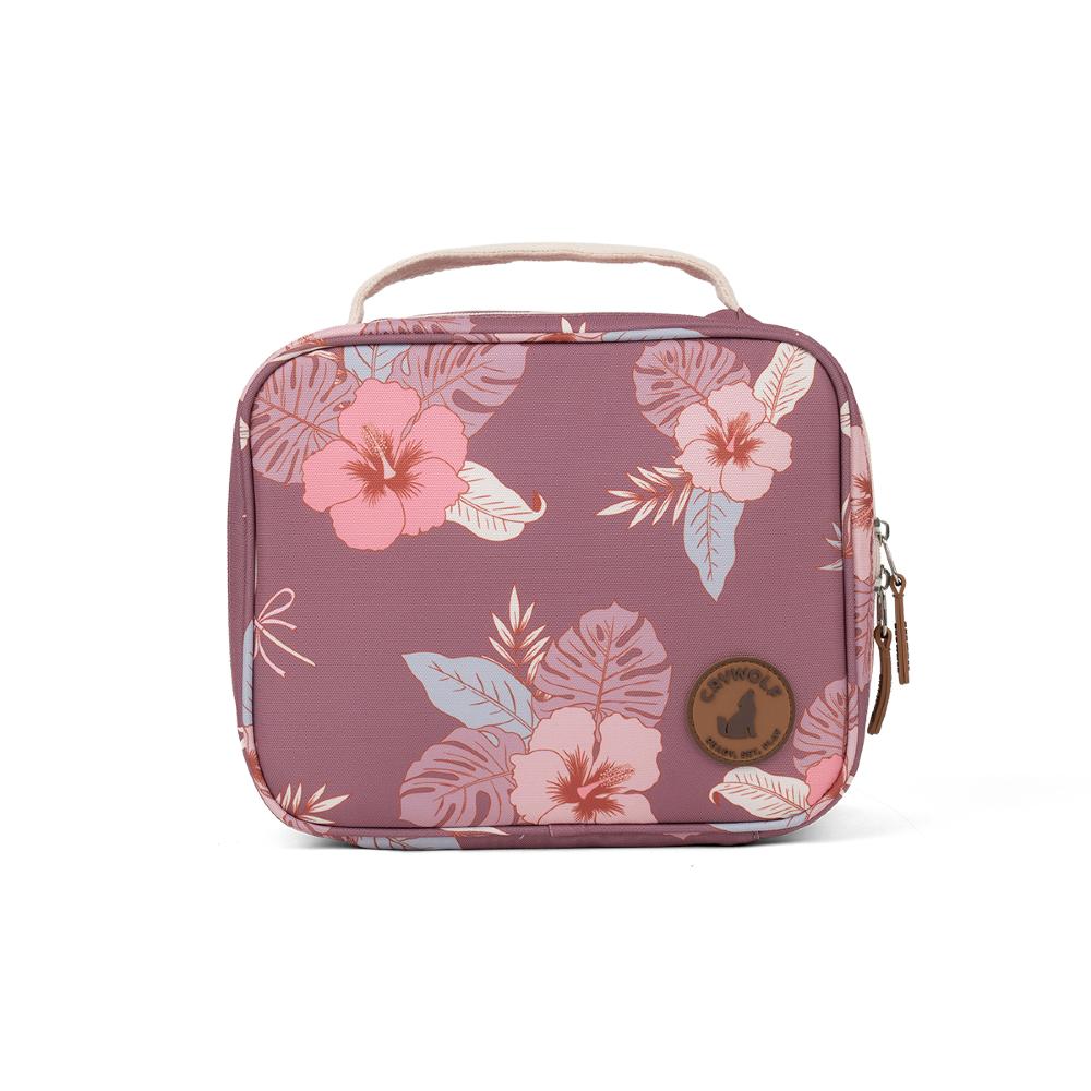 Floral-patterned lunch bag on a white background
