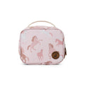 Pink lunch bag with horse pattern on a white background