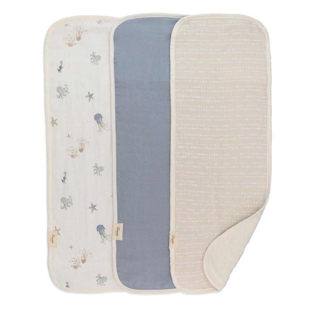 Burp Cloths - 3pk - Cove - Sea Life on a white background