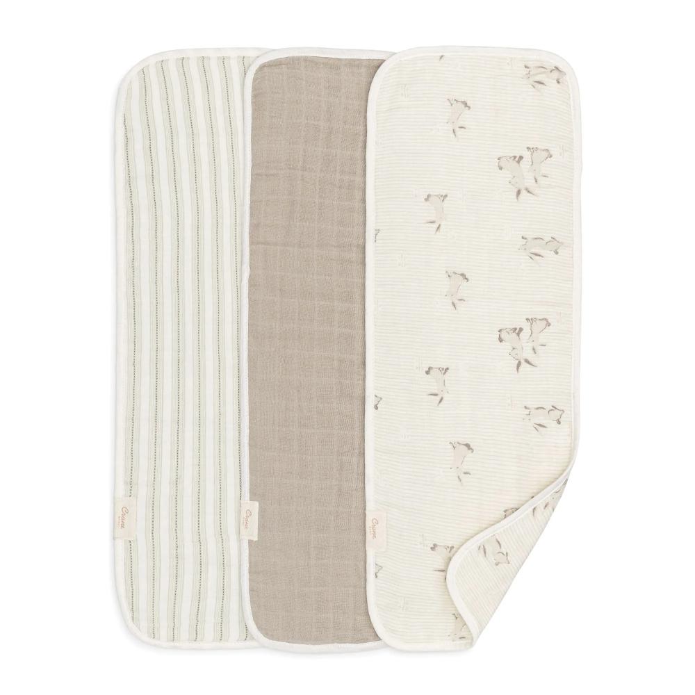Organic Cotton Burp Cloths 3pk - Avery Bunny on a white background
