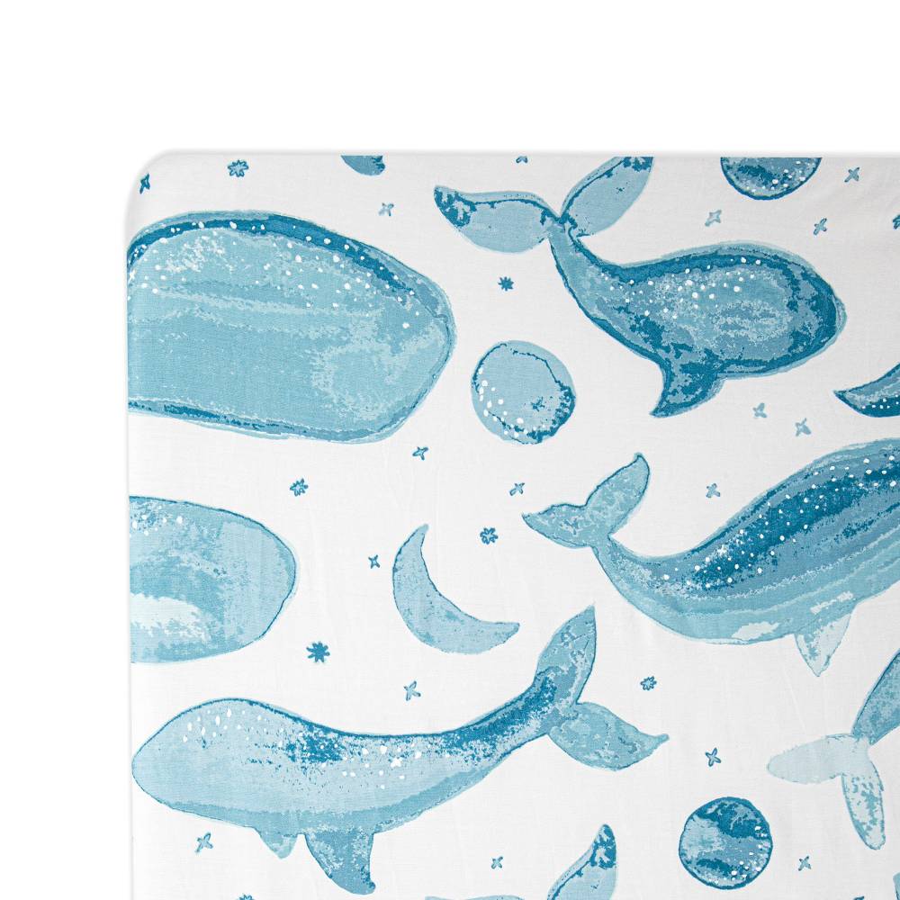 Fitted Sheet - Caspian Whale on a white background