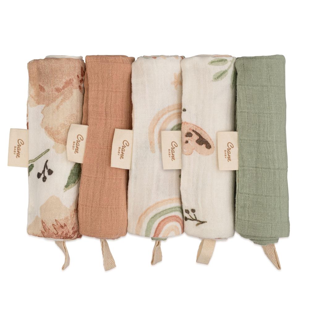 Wash Cloth Set 5pk - Parker Floral on a white background