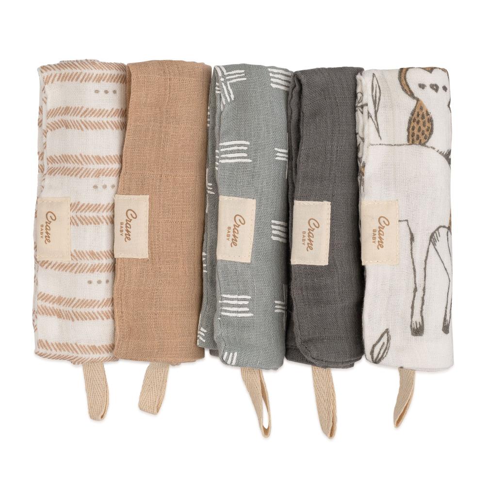 Wash Cloth Set 5pk - Ezra Woodland on a white background