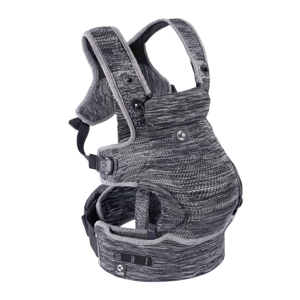 Gray Carifit Magnetic buckle baby carrier with pattern on a white background