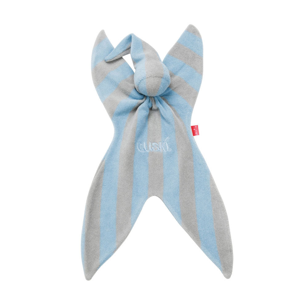 Blue and Grey striped Bo Cuski Comforter on a white background