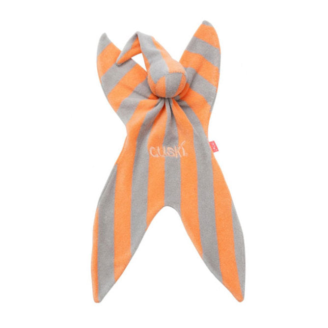 Orange and Grey striped Fizzy Cuski Comforter on a white background