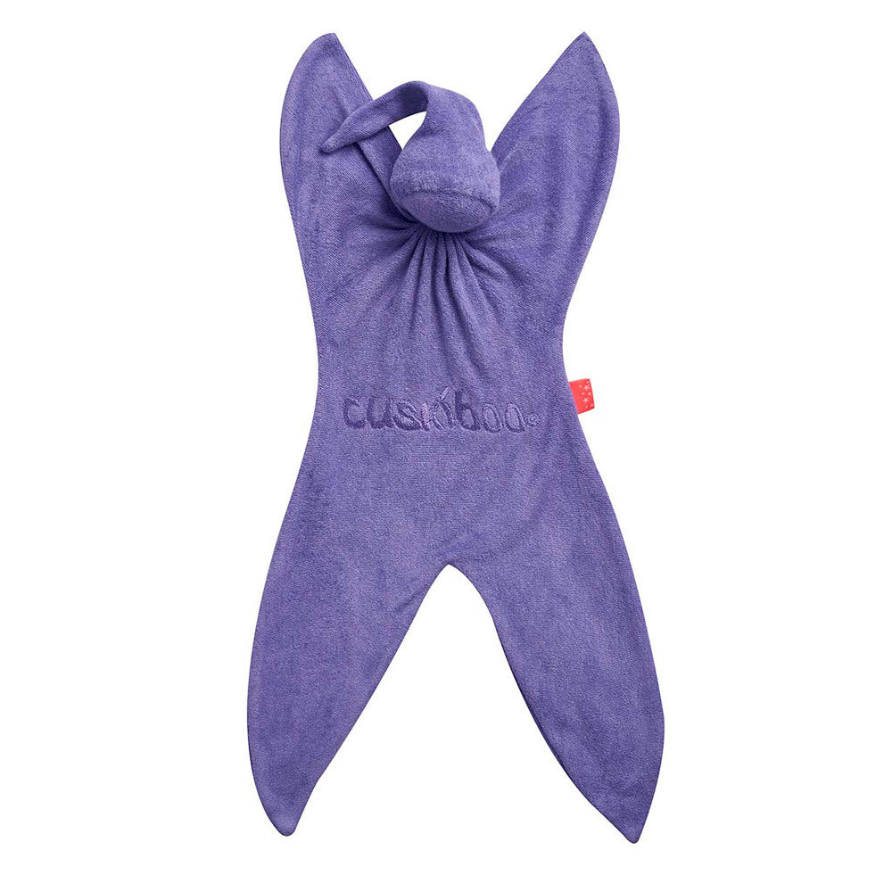 Purple Cuskiboo infant comforter on a white background