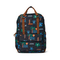 Black backpack with a brand logo on a white background