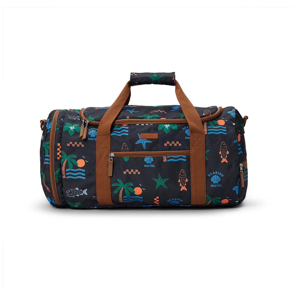 Crywolf Duffle Bag Seaside Motel on a white background. 
