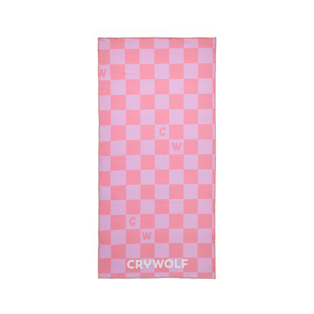 Crywolf Rapid Dry Towel Flamingo Check on a white background. 