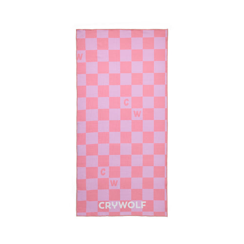 Crywolf Rapid Dry Towel Flamingo Check on a white background. 