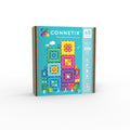 Connetix toy packaging with colorful building blocks on a white background