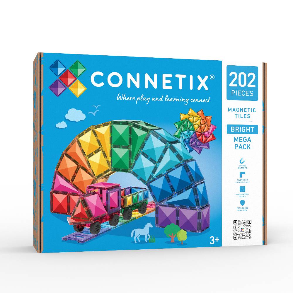 Connetix Bright Mega Pack 202 pc packaging on a white background. 