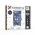Connetix Galaxy Pack Ball Run toy set in its retail packaging, featuring 61 pieces including magnetic tiles, clear tubes, and a light-up ball.