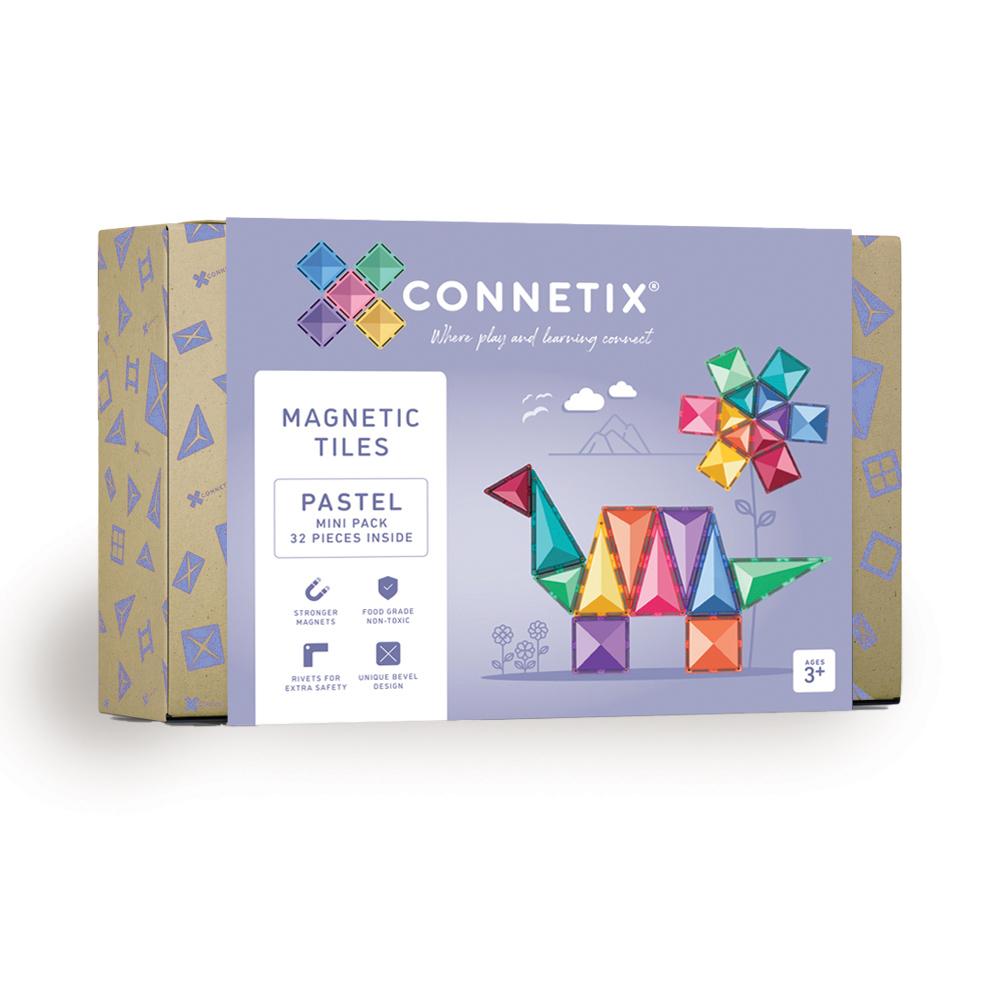 Connetix magnetic tiles pastel mini pack box on a white background