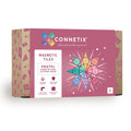 Connetix magnetic tiles packaging with pastel color design on a white background