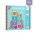Connetix building block set packaging with colorful blocks on a blue background