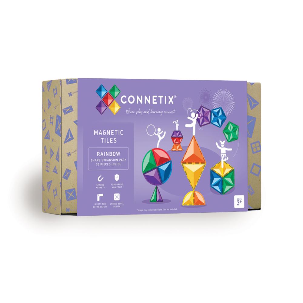 Connetix magnetic tiles packaging on a white background