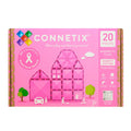 Connetix Magnetic Tiles Pink Pack charity edition box, containing 20 pieces, featuring a pink design with a house made of magnetic tiles and a breast cancer ribbon graphic.