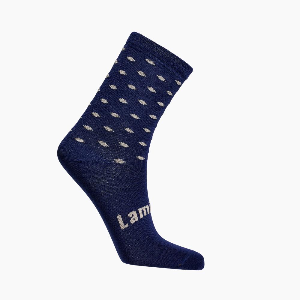 Navy Blue spotted socks on a white background