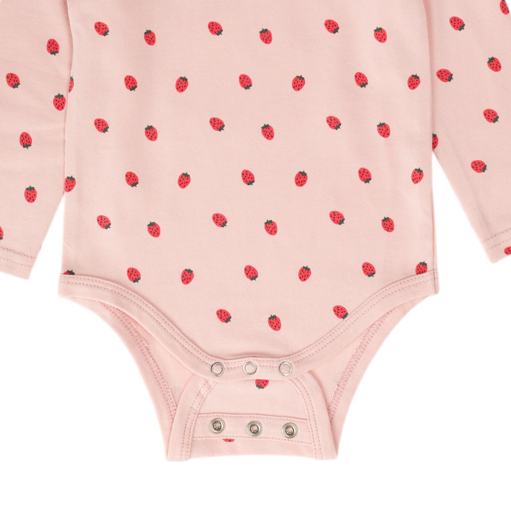 Organic Cotton Long Sleeve Bodysuit - Blush Strawberries