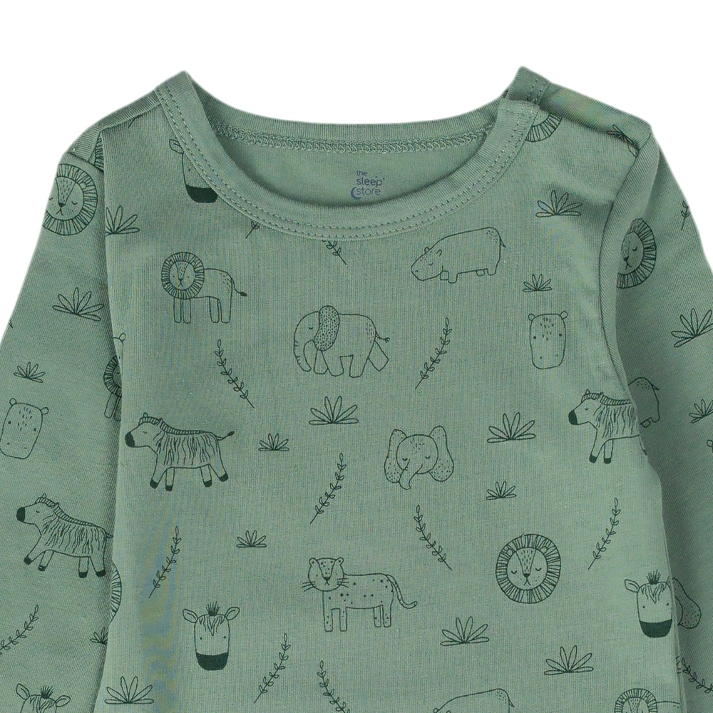 Organic Cotton Long Sleeve Bodysuit - Fern Safari
