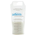 A Dr. Brown's double-gusset breastmilk storage bag with measurement markings on the front, shown against a plain white background.