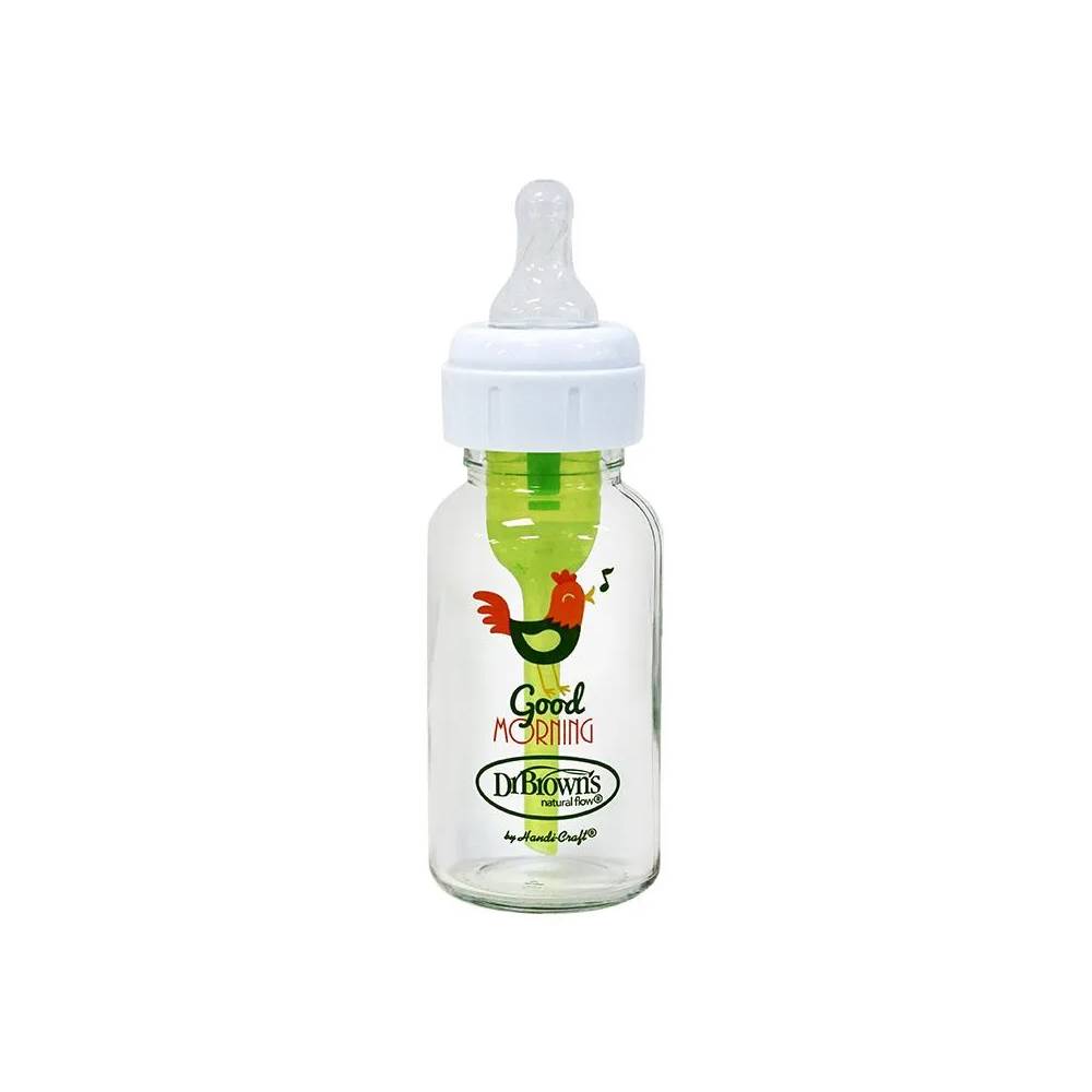 Natural Flow Anti-Colic Options+ Glass Narrow Neck Bottle - Rooster