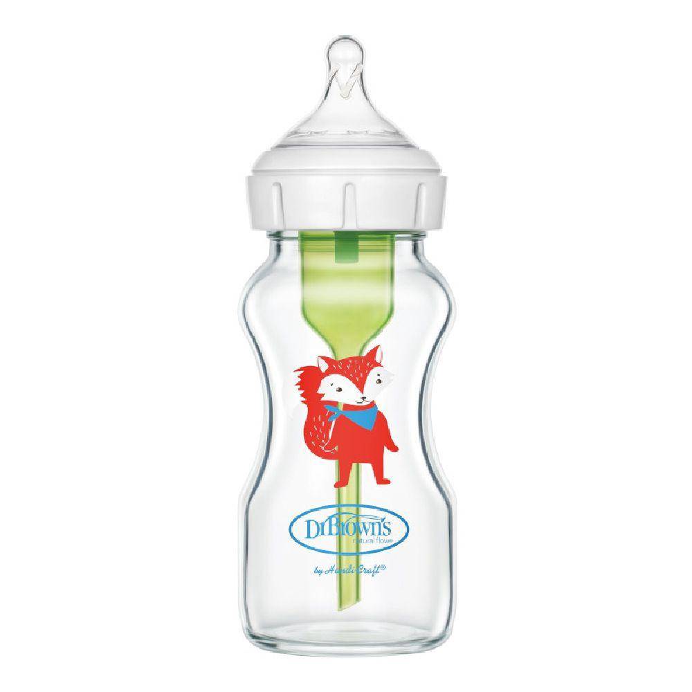 Natural Flow Anti-Colic Options+ Glass Wide Neck Bottle - Fox
