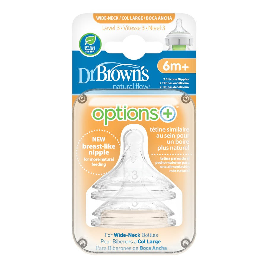 Options+ Wide Neck Silicone Teats 2pk
