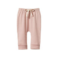 Rose Pink cotton baby pants with a drawstring on a white background