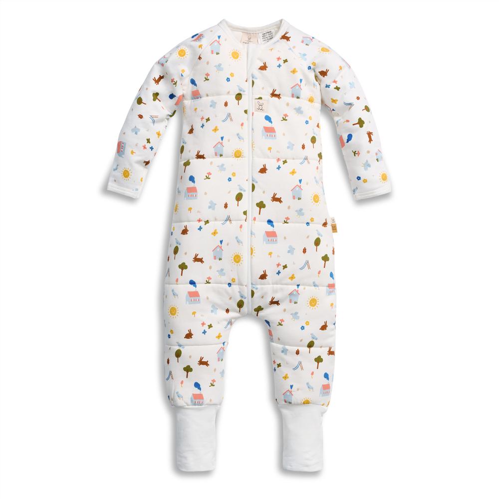 Baby onesie with colorful animal pattern on a white background