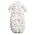 Baby sleeping bag with colorful pattern on a white background